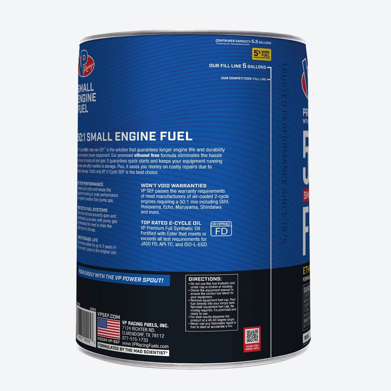 VP Racing 50:1 Fuel Premixed Ethanol-Free, 5-Gal