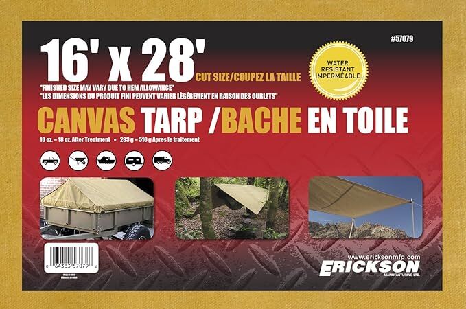 Erickson Canvas Tarp, 16-Ft x 28-Ft - Tarps | Erickson