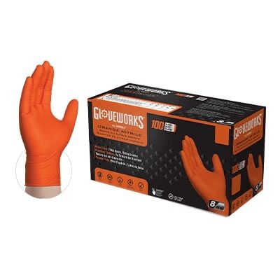 Gloveworks Orange Medium RDT Nitrile 8-Mil PF Ind Gloves, 100-Ct