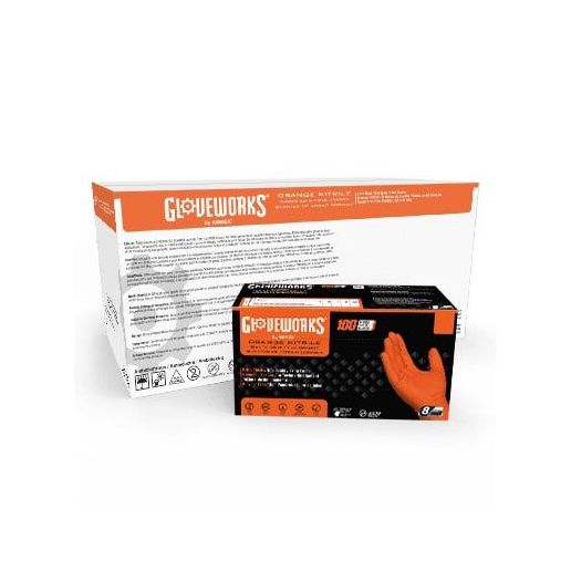 Hand Rdt's Gloveworks Orange Medium RDT Nitrile 8-Mil PF Ind Gloves, 100-Ct