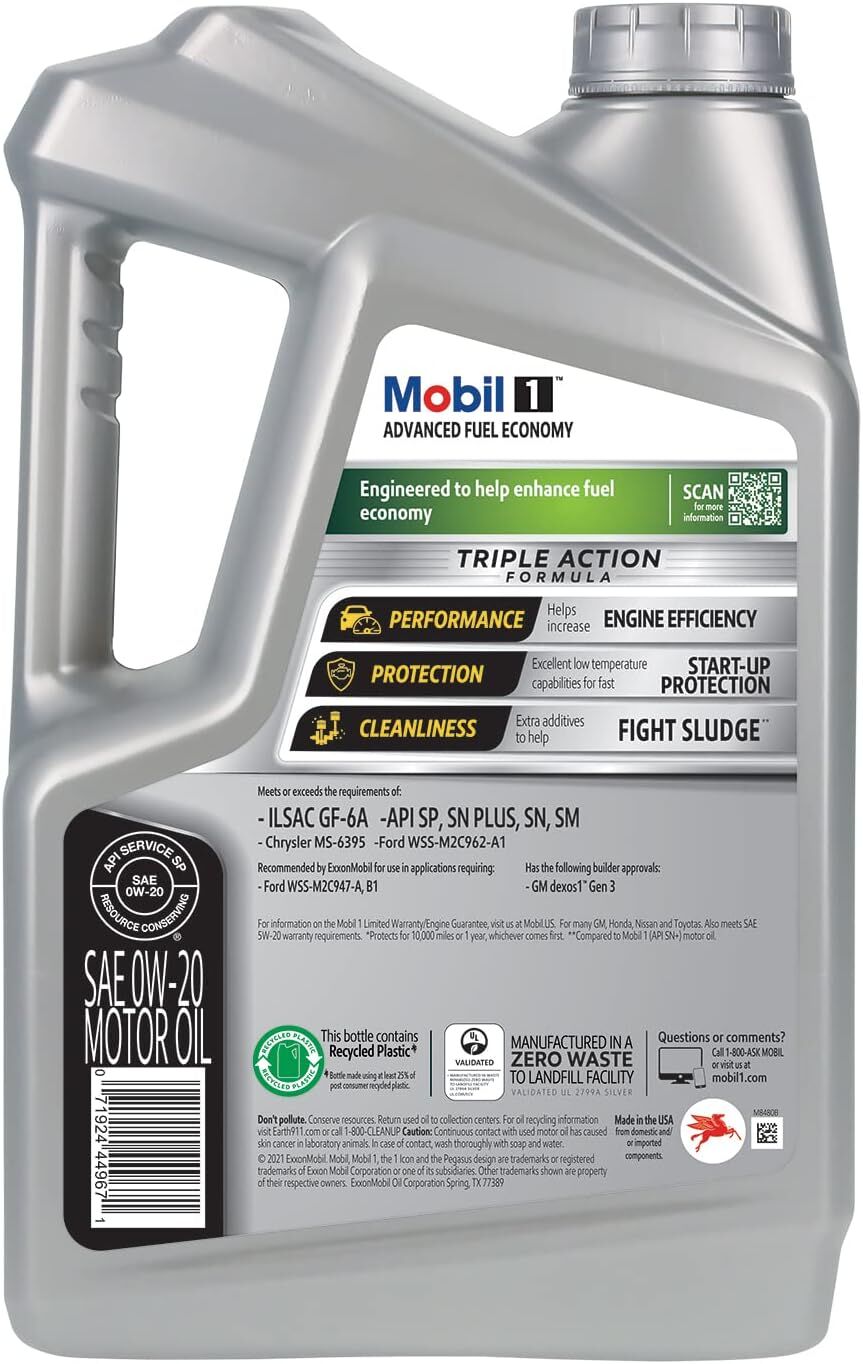 Mobil 1 Advanced Fuel Economy 0W-20 Motor Oil, 5-Qt