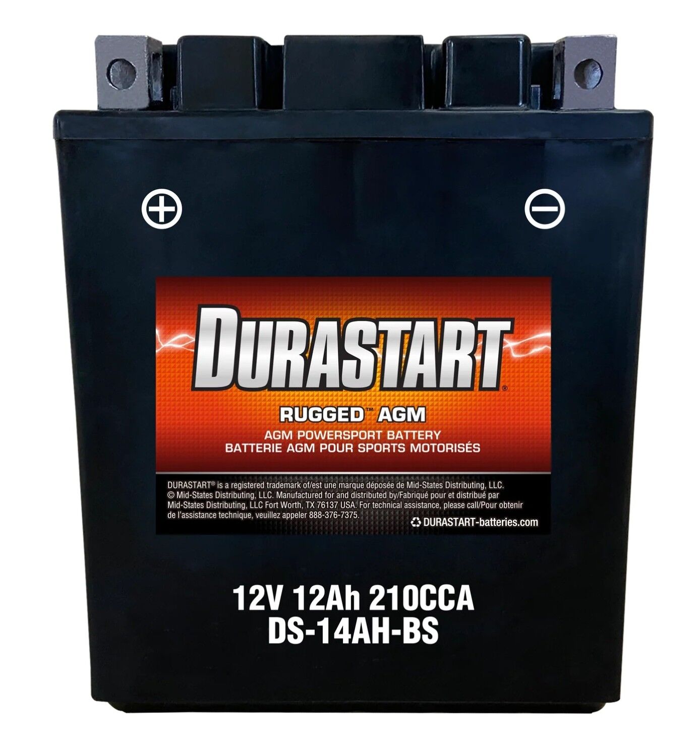 Durastart Rugged AGM Powersport Battery 14AH-BS, 12V, 12Ah, 210 CCA