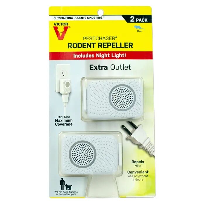 Victor PestChaser Rodent Repeller with Nightlight & Extra Outlet, 2-Pk