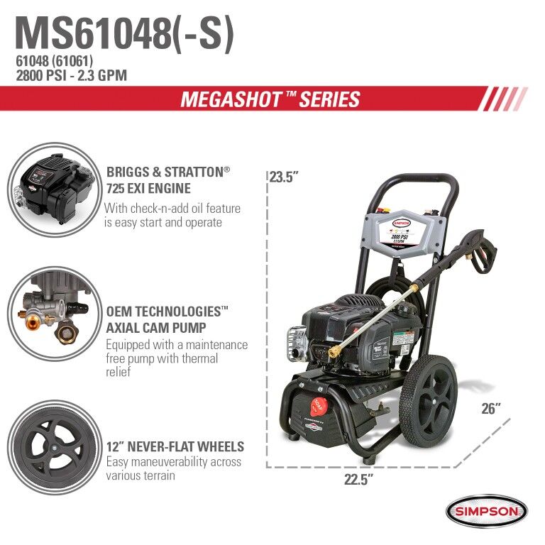 Simpson MegaShot Pressure Washer, 2800 PSI