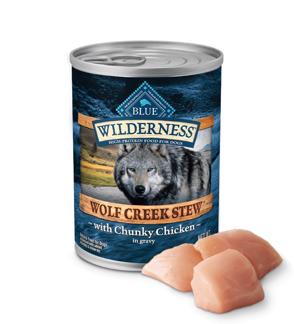 Blue Buffalo Wilderness Wolf Creek Stew with Chunky Chicken Dog Food, 12.5-Oz