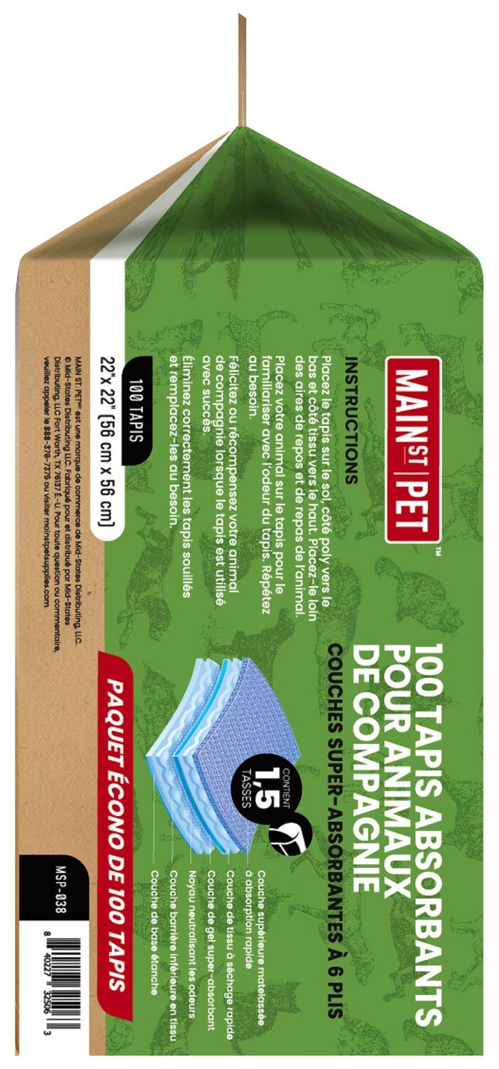 Main St. Pet 22-In x 22-In Pet Training Pads Value Pack, 100-Pk