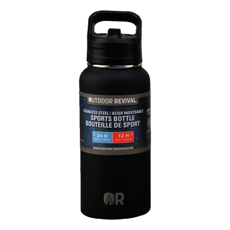 Outdoor Revival Stainless Steel Sports Bottle in Black, 32-Oz