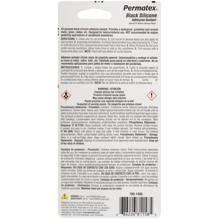 Permatex Black Silicone Adhesive Sealant, 3-Oz