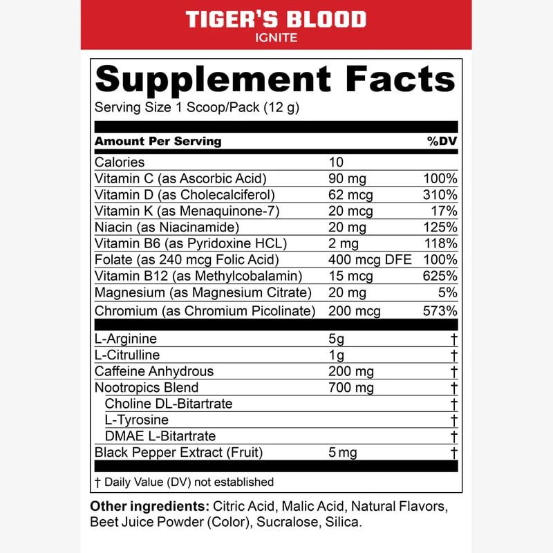 MTN OPS IGNITE Supplement Tigers Blood Flavor Singles