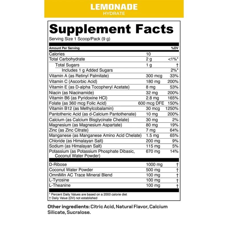 MTN OPS Hydrate Supplement Lemonade Flavor, 20-Pk