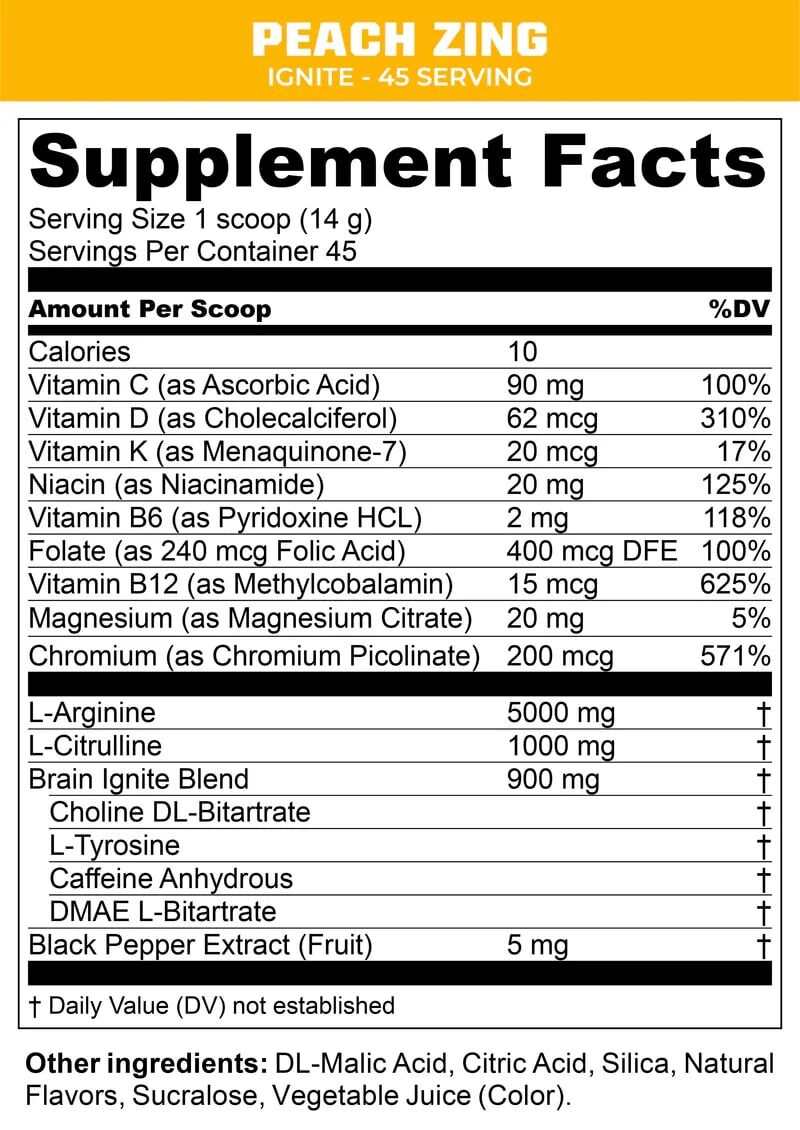 MTN OPS IGNITE Supplement Peach Zing Flavor Singles