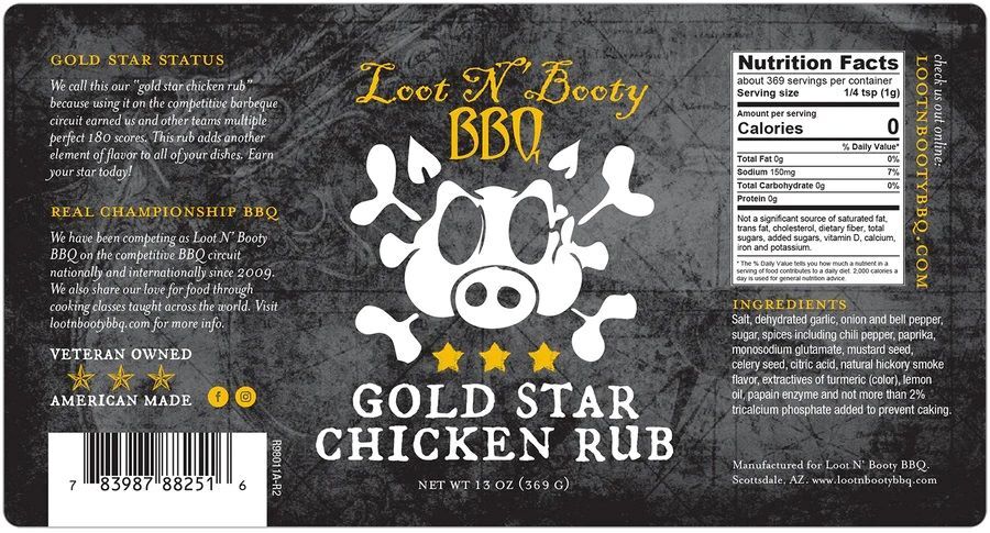 Loot N' Booty BBQ Gold Star Chicken Rub, 13-Oz