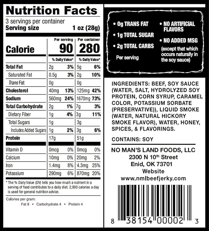 No Man's Land Hot Beef Jerky, 3-Oz