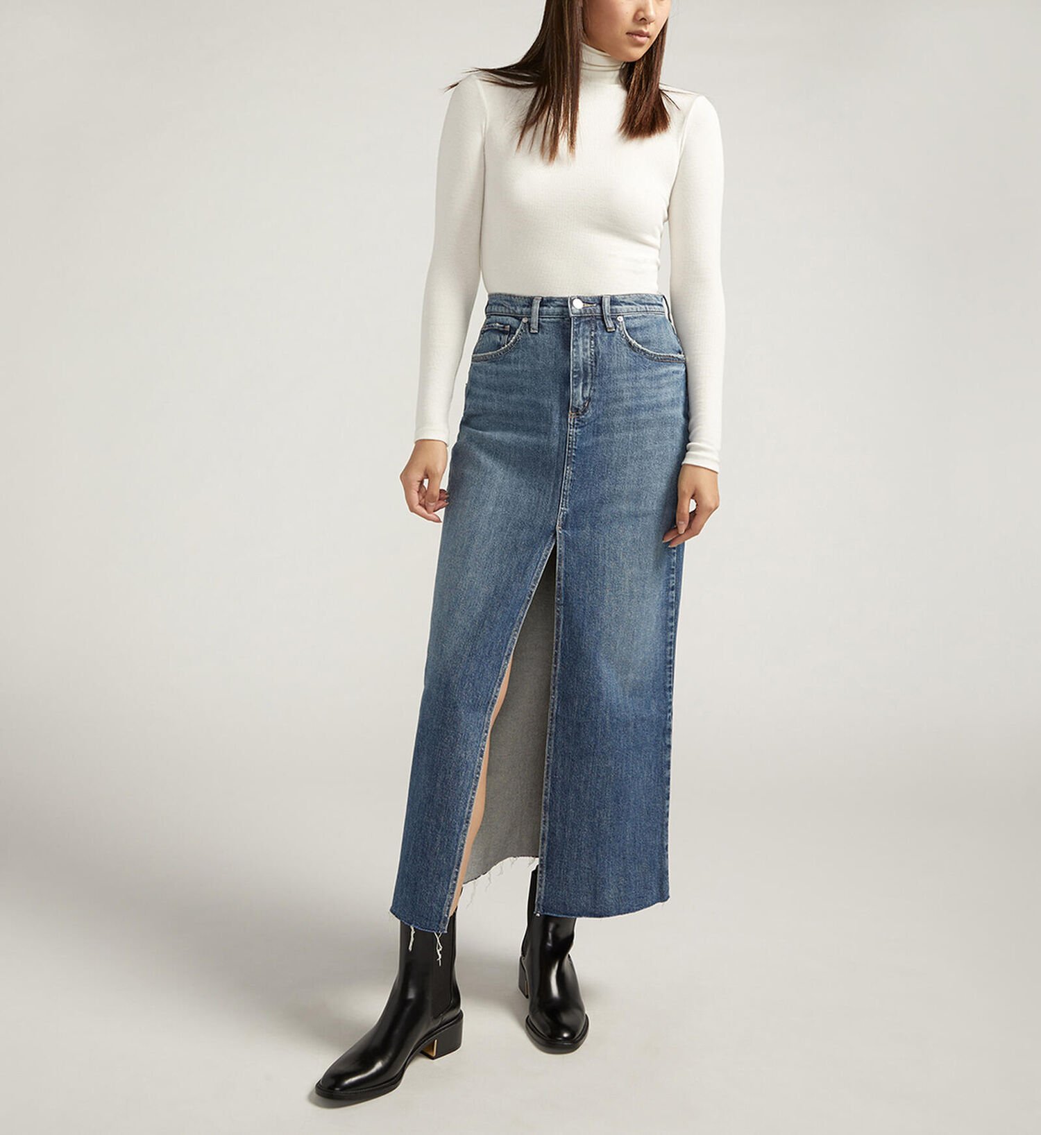 Silver Jeans Co. Women's Front Slit Maxi Jean Skirt