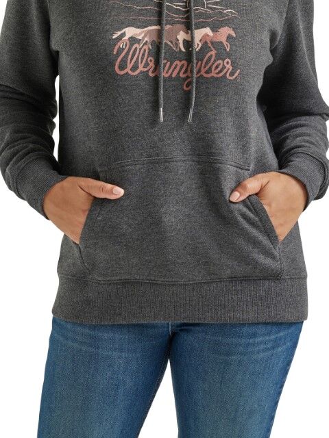 Wrangler Women's Retro Regular Fit Pullover Hoodie in Caviar Heather