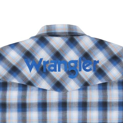 Wrangler Men's Long Sleeve Logo Button Shirt in Blue