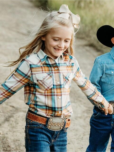 Wrangler Girl's Long Sleeve Flannel Plaid Western Snap Shirt