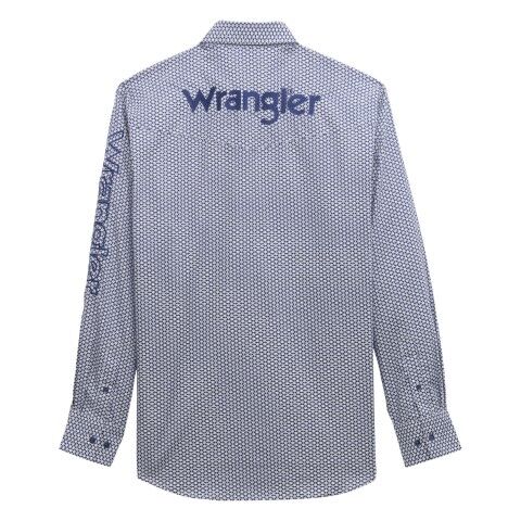 Wrangler Men's Logo Long Sleeve Button Shirt in Blue