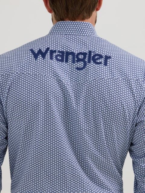 Wrangler Men's Logo Long Sleeve Button Shirt in Blue