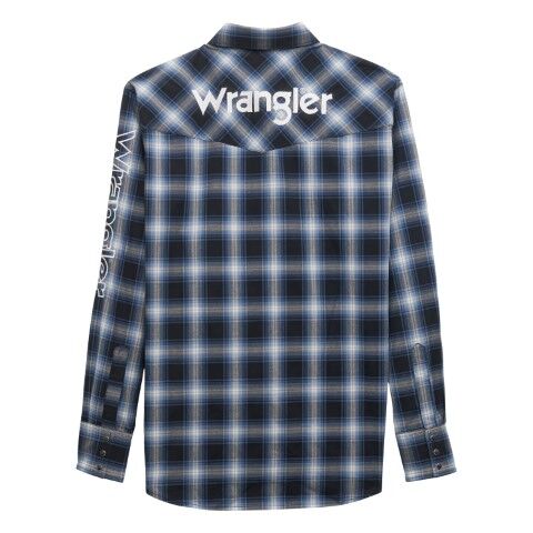 Wrangler Men's Logo Long Sleeve Snap Shirt in Black