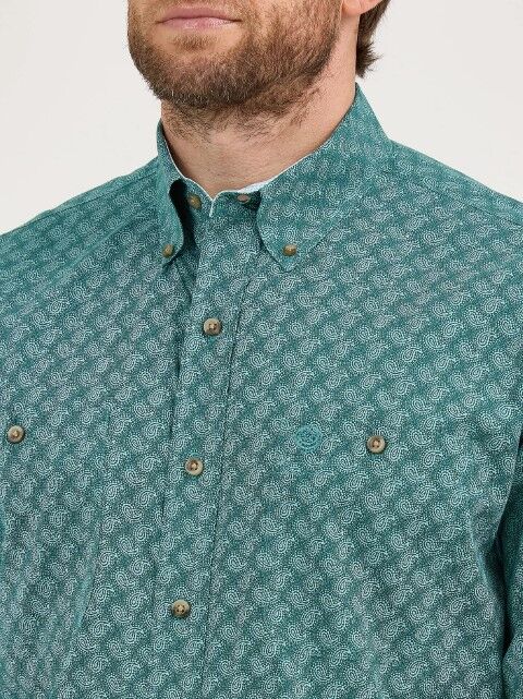 Wrangler Men's Wrangler George Strait Long Sleeve Button Down Two Pocket Shirt in Teal Paisley