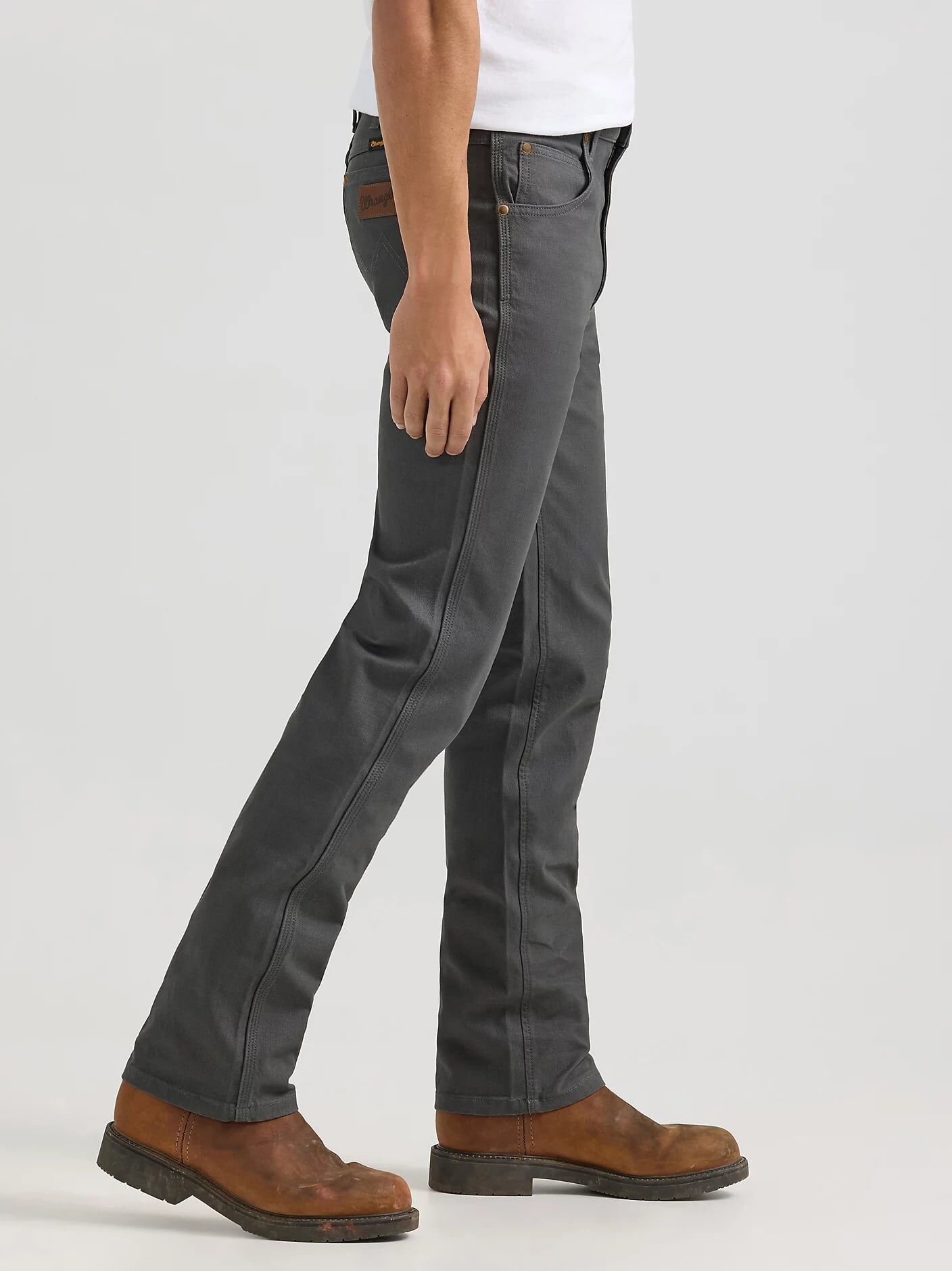 Wrangler Men's Premium Performance Tough Comfort Cowboy Cut Slim Fit Canvas Jean in Grey Pinstripe