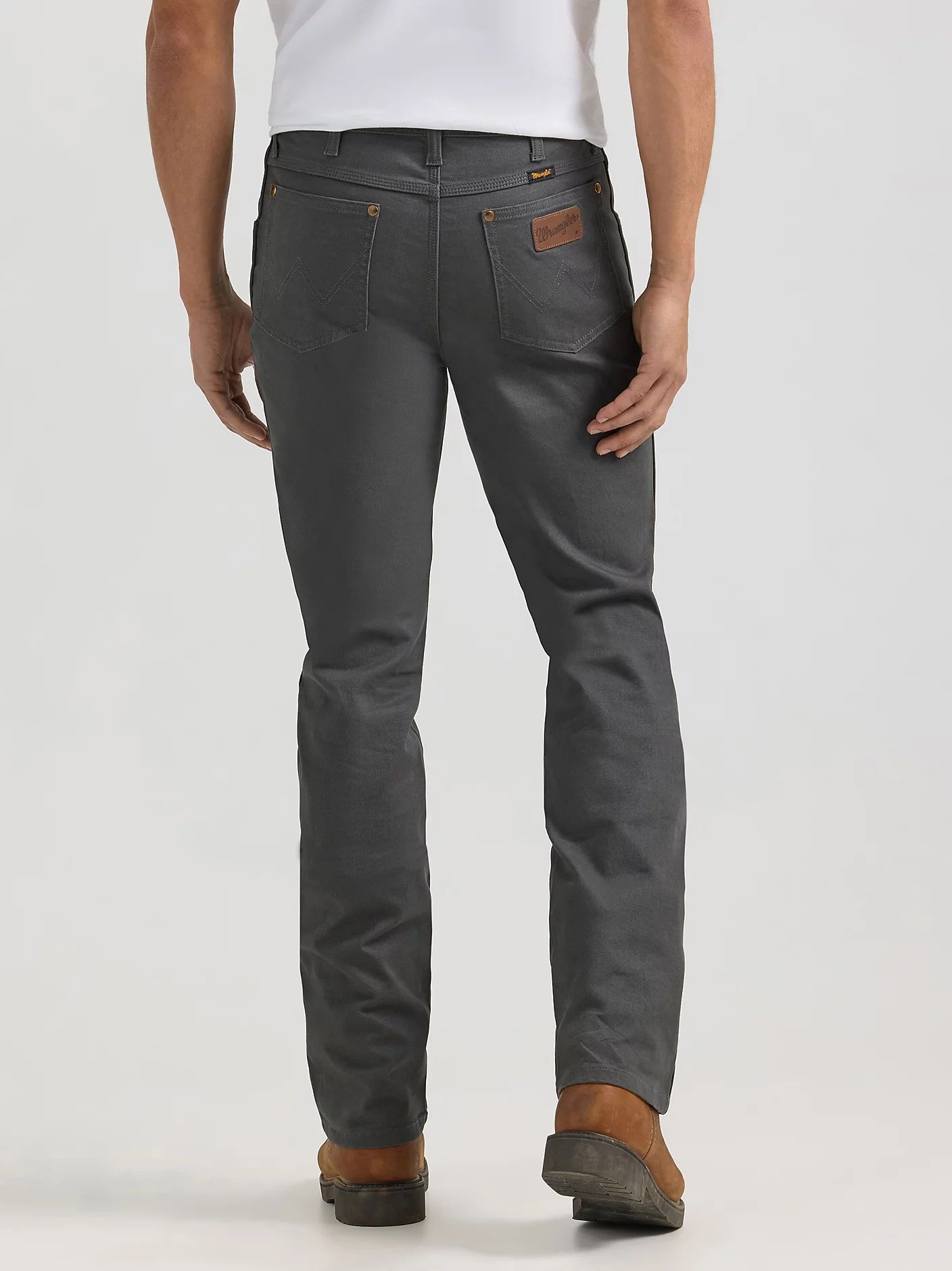 Wrangler Men's Premium Performance Tough Comfort Cowboy Cut Slim Fit Canvas Jean in Grey Pinstripe