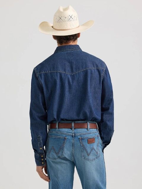 Wrangler Men's Wrangler Classic Denim Western Snap Shirt in Dark Wash Denim