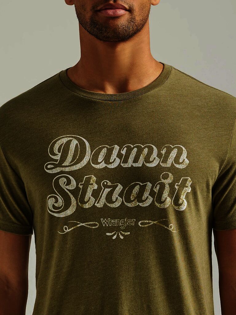 Wrangler Men's George Strait Damn Strait Graphic T-Shirt in Olive Heather