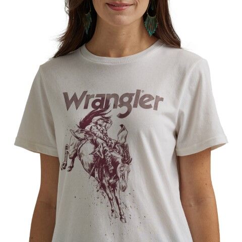 Wrangler Women's Wrangler Logo Cowboy Regular Fit T-Shirt in Marshmallow Heather