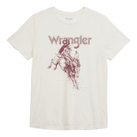 Wrangler Women's Wrangler Logo Cowboy Regular Fit T-Shirt in Marshmallow Heather