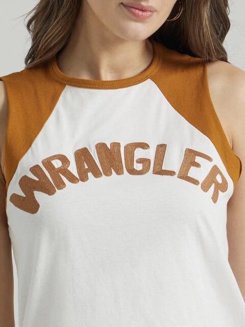 Wrangler Women's Vintage Logo Raglan Tank in Cream