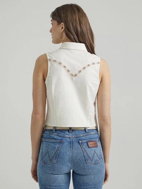 Wrangler Women's Embroidered Western Snap Crop Tank