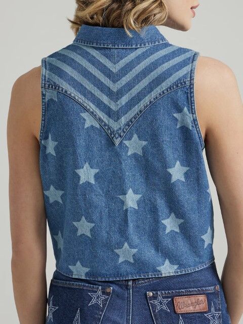 Wrangler Women's Starry Denim Tie Front Tank