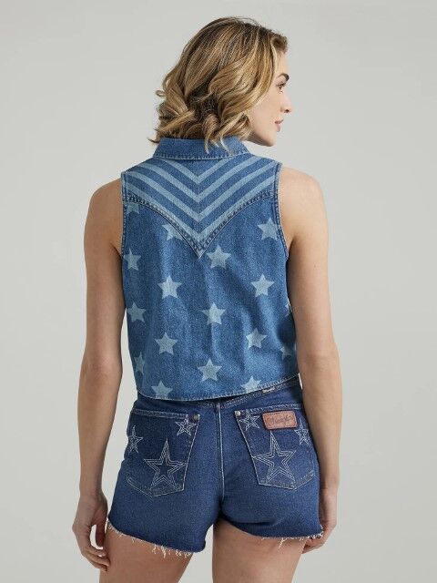 Wrangler Women's Starry Denim Tie Front Tank
