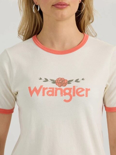 Wrangler Women's Wrangler Graphic Ringer T-Shirt in Rose White