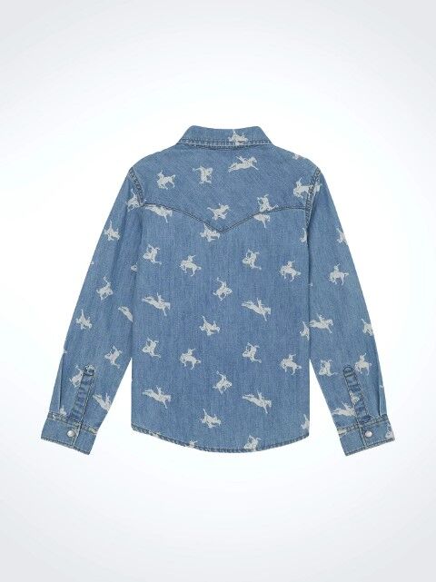 Wrangler Girl's Printed Denim Western Snap Shirt