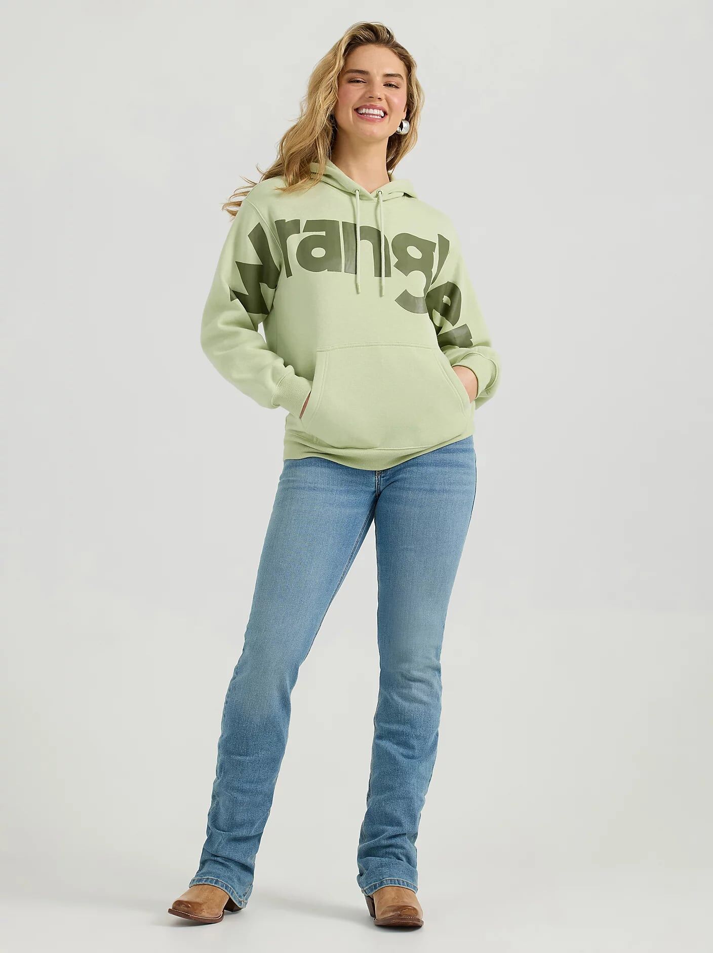 Wrangler Women's Bold Logo Hoodie in Green Tea