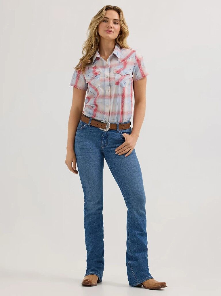 Wrangler Women's Essential Short Sleeve Plaid Western Snap Top