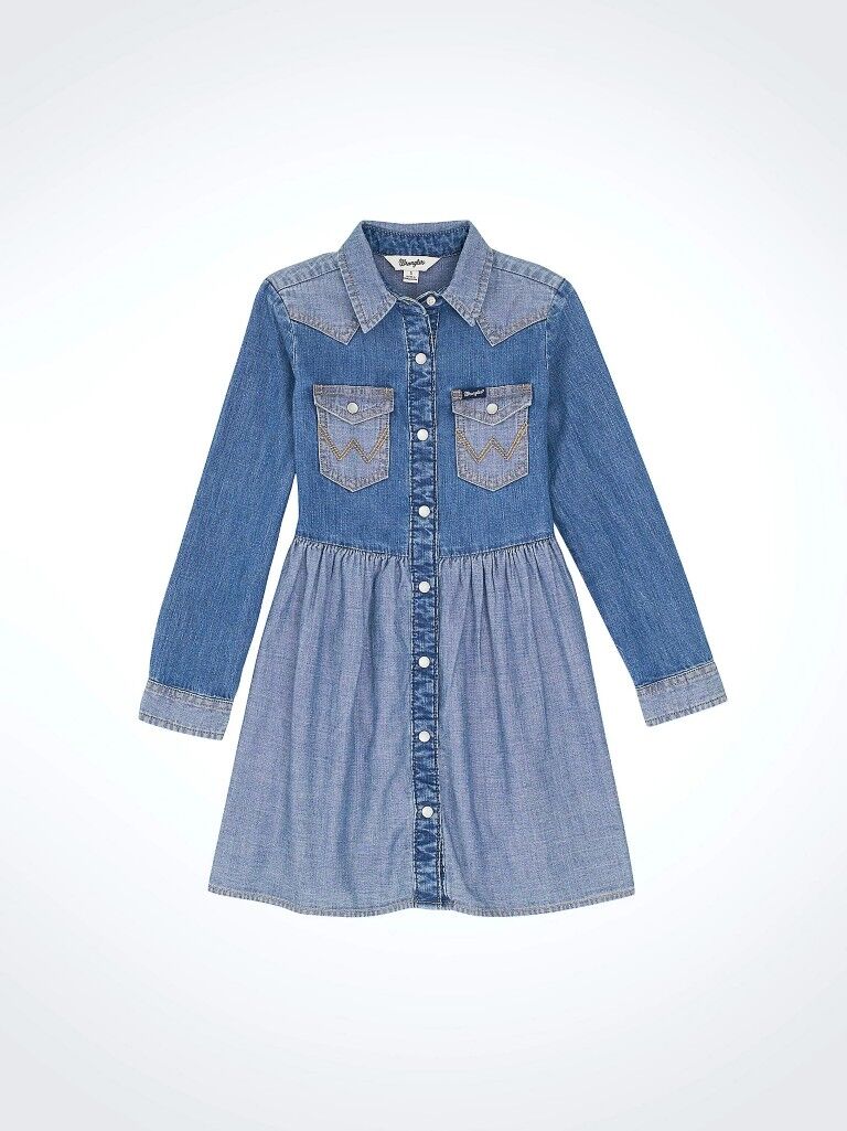 Wrangler Girl's Long Sleeve Western Denim Dress
