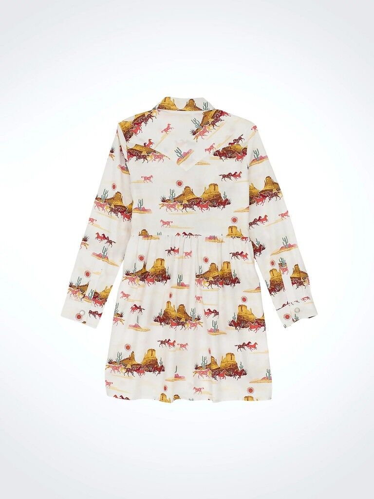 Wrangler Girl's Long Sleeve Printed Western Snap Dress
