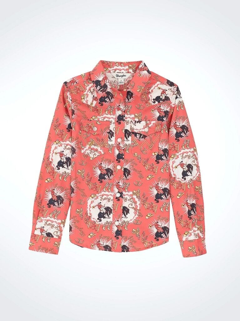 Wrangler Girl's Cowboy Horse Print Western Snap Shirt