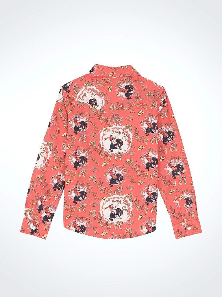 Wrangler Girl's Cowboy Horse Print Western Snap Shirt
