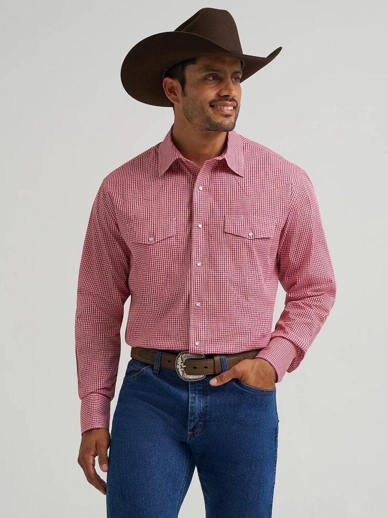 Wrangler Men's Wrinkle Resist Long Sleeve Western Snap Plaid Shirt