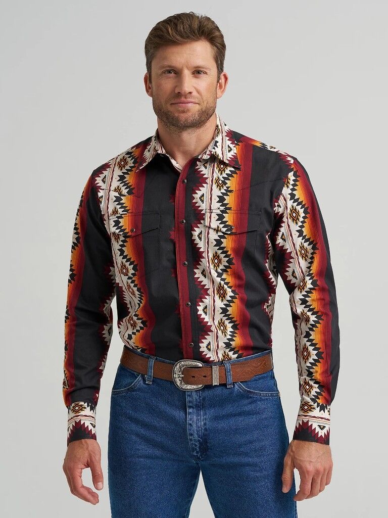 Wrangler Men's Checotah Long Sleeve Western Snap Printed Shirt
