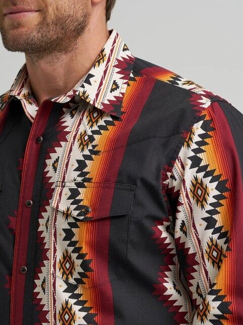 Wrangler Men's Checotah Long Sleeve Western Snap Printed Shirt