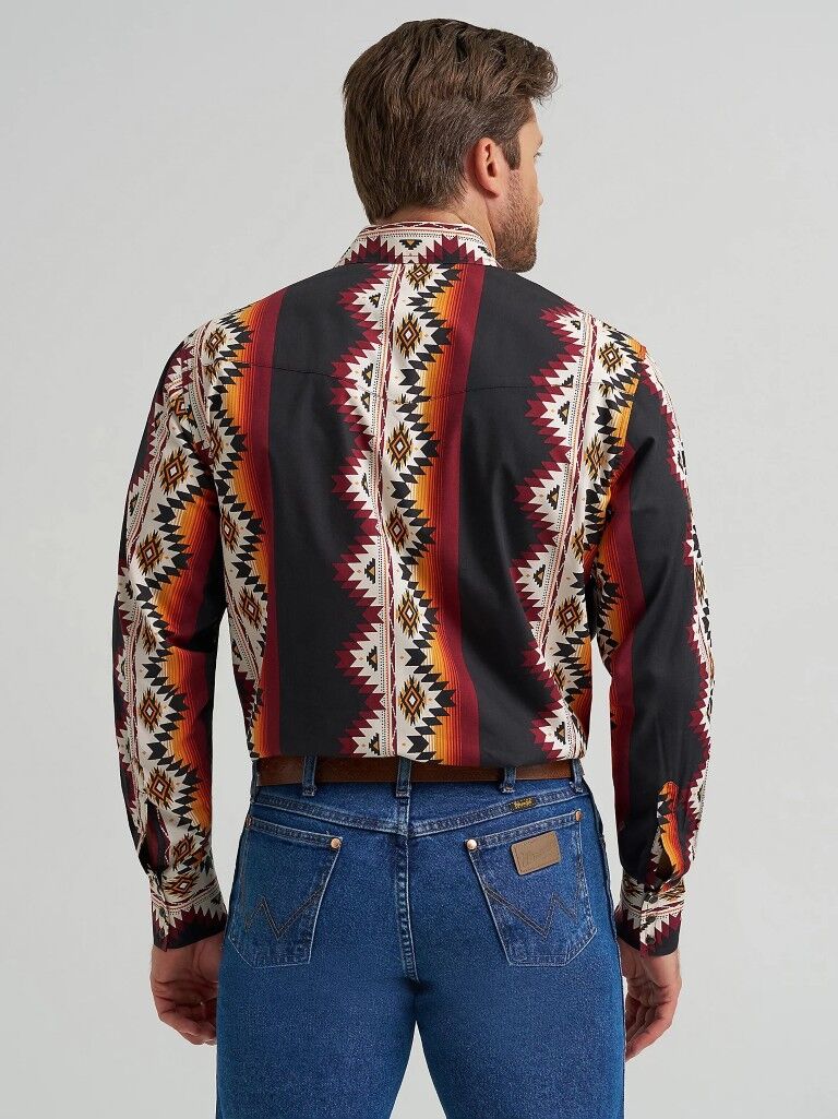 Wrangler Men's Checotah Long Sleeve Western Snap Printed Shirt