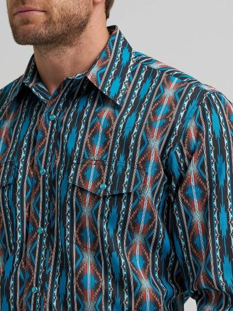 Wrangler Men's Checotah Long Sleeve Western Snap Printed Shirt