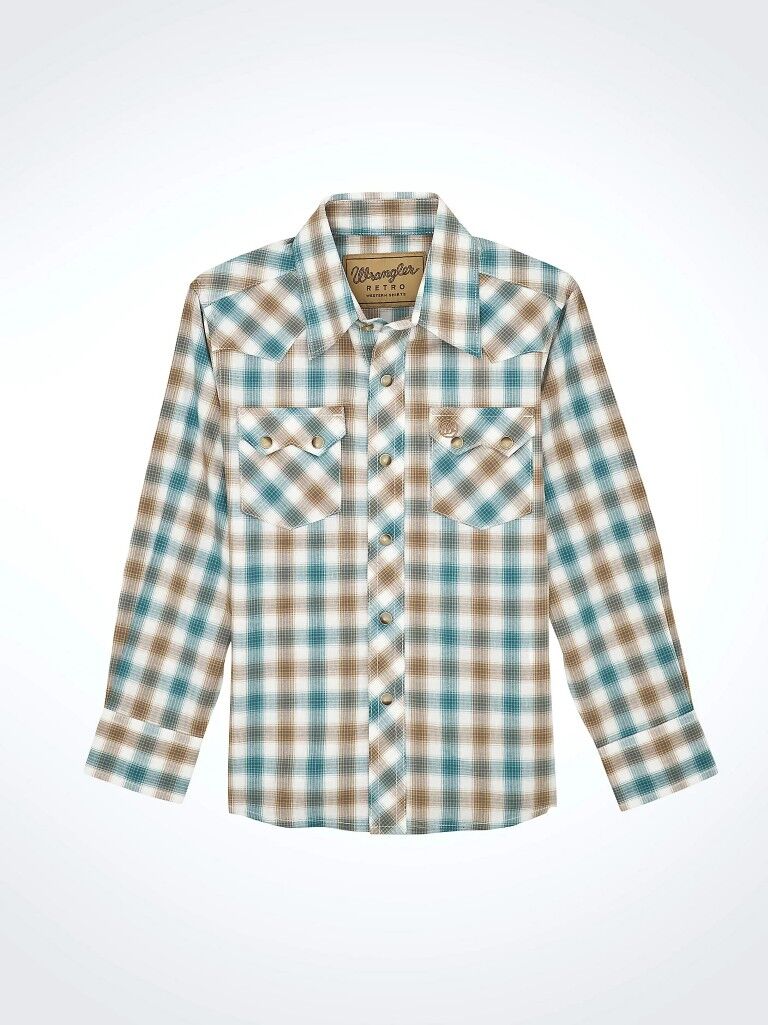 Wrangler Boy's Retro Western Snap Plaid Shirt With Front Sawtooth Pockets