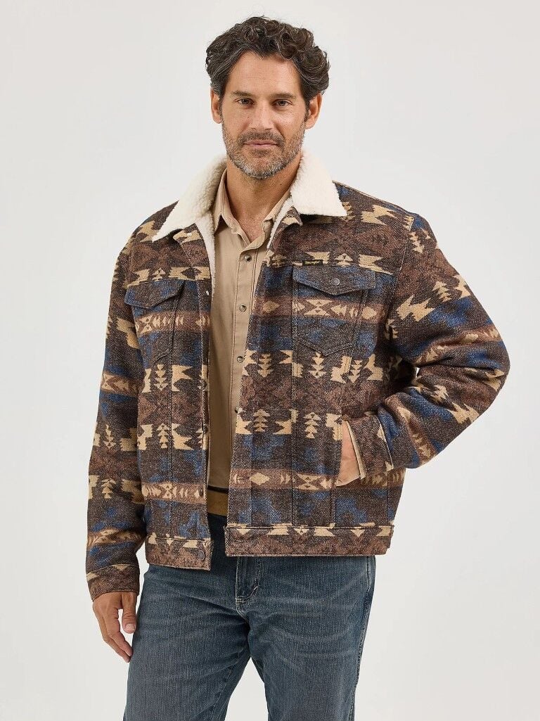 Wrangler Men's Sherpa Lined Jacquard Print Jacket